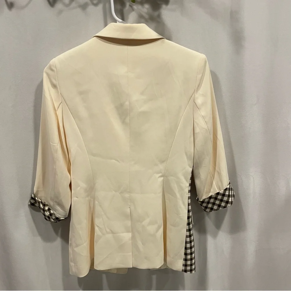 Cream and plaid preppy blazer with stretch pockets preppy casual cool